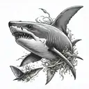 shark and owl with the word survivor tattoo design idea