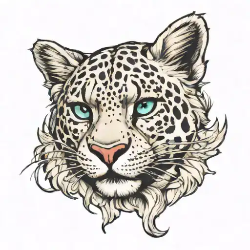 snow leopard , attacking, rabbit  tattoo design idea