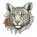 snow leopard , attacking, rabbit  tattoo design idea