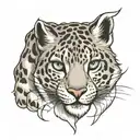 snow leopard , attacking, rabbit  tattoo design idea