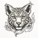 snow leopard , attacking, rabbit  tattoo design idea