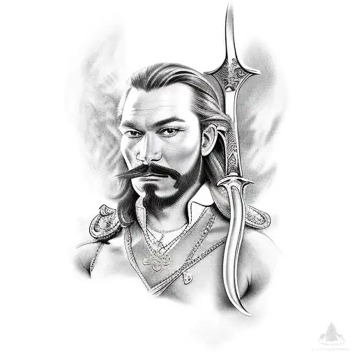 captain morgan leaning on his sword tattoo design idea