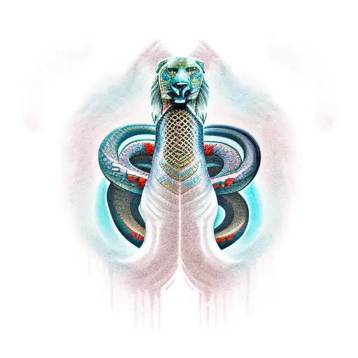 totem made of a condor, puma and a snake tattoo design idea