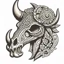 Aztec bull skull with birthdate 05-14-2005 tattoo design idea