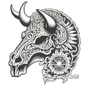 Aztec bull skull with birthdate 05-14-2005 tattoo design idea