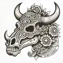 Aztec bull skull with birthdate 05-14-2005 tattoo design idea