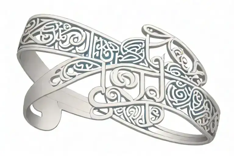 3D arm band in Arabic calligraphy saying "فَإِنَّ مَعَ ٱلۡعُسۡرِ يُسۡرًا" tattoo design idea