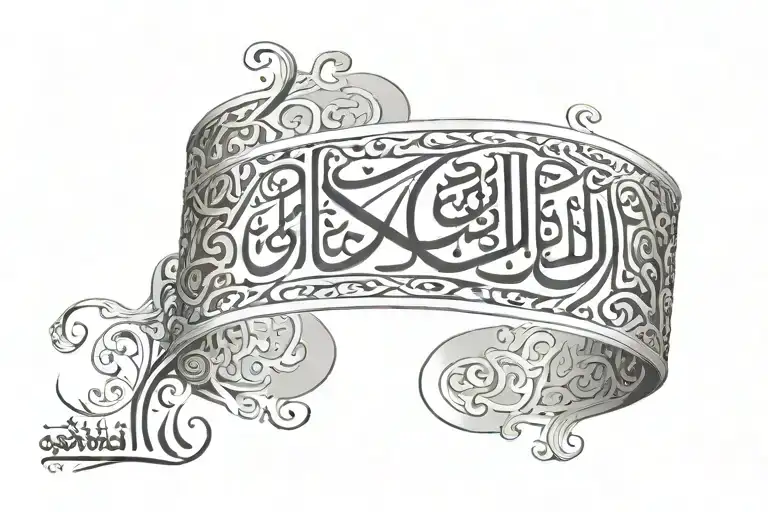 3D armband tattoo in Arabic calligraphy saying "فَإِنَّ مَعَ ٱلۡعُسۡرِ يُسۡرًا" tattoo design idea