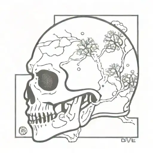 cracked km37 dive helmet with a skull iniside and a tree of life growing from the crack tattoo design idea