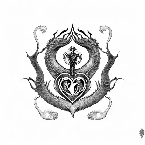 Claddagh with dragon claws wolf crown tattoo design idea