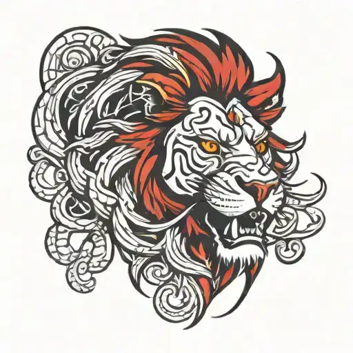 Wild and angry lion tattoo design with red eyes   tattoo design idea