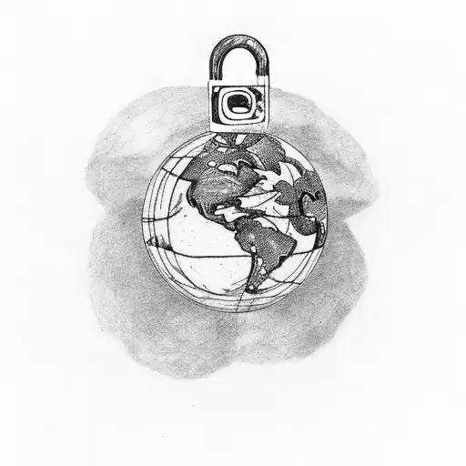padlock with an Earth in front of it tattoo design idea
