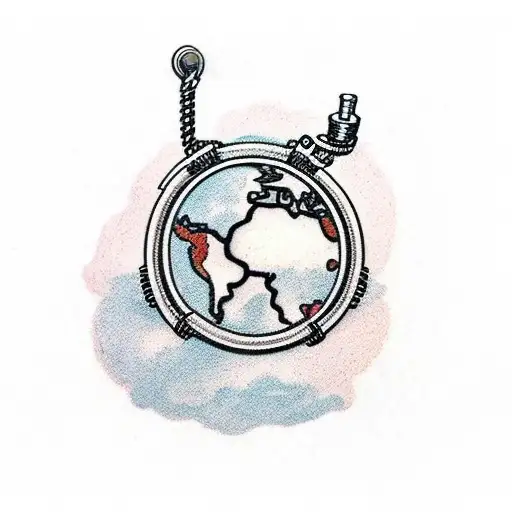 open shackle with an Earth in front of it tattoo design idea