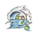 open shackle with an Earth in front of it tattoo design idea