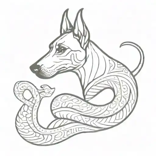 henna style snake and doberman dog tattoo design idea