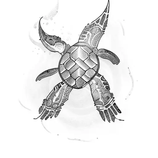 full arm tattoo design with Adobe Illustrator, featuring a magical sea turtle, Polynesian and Realising Style tattoo design idea