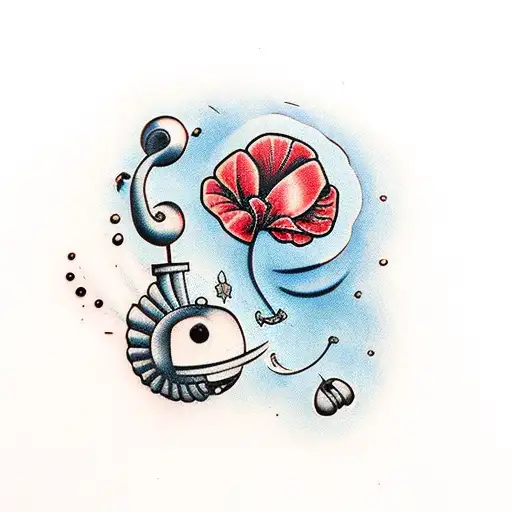Deep sea scuba diver carpenter's hammer Poppy flower 59 and 23 tattoo design idea