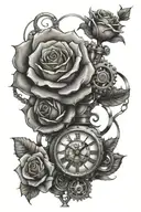steampunk and rose intertwined tattoo design idea