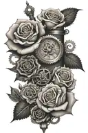 steampunk and rose intertwined tattoo design idea