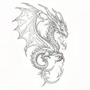simple dragon, long tail, drawn like lightning tattoo design idea