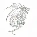 simple dragon, long tail, drawn like lightning tattoo design idea