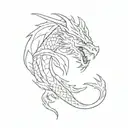simple dragon, long tail, drawn like lightning tattoo design idea