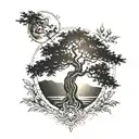 tree, Greek crown, sun blended together tattoo design idea