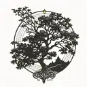 tree, Greek crown, sun blended together tattoo design idea