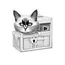 black Cat in a box  tattoo design idea