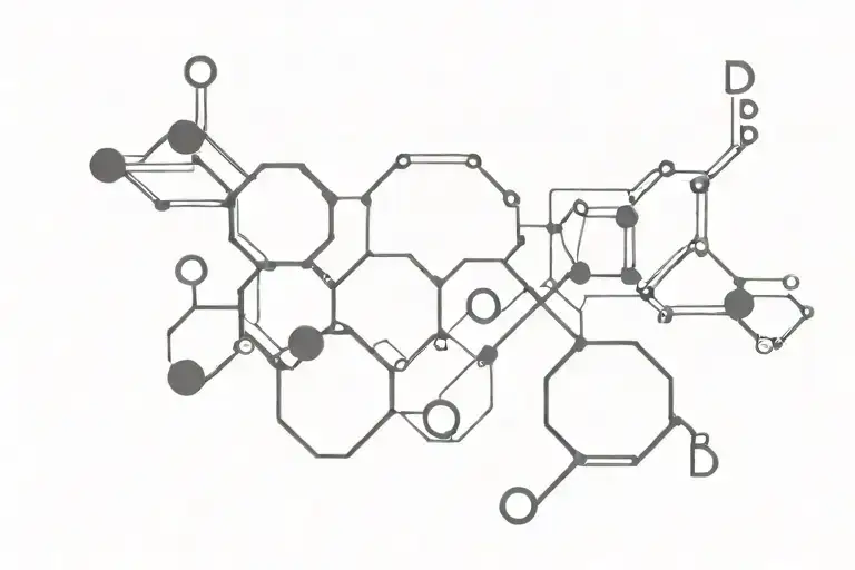 dopamine chemical structure with small details of music and nature elements focus on the dopamine structure tattoo design idea