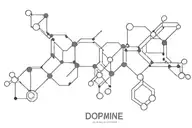 dopamine chemical structure with small details of music and nature elements focus on the dopamine structure tattoo design idea