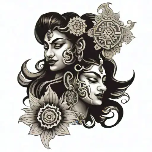 Design tattoo with layover on "Live laugh Love" with shiva and kala bhairava and annapoorneshwari goddess tattoo design idea
