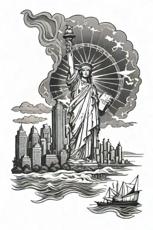 beach and New York city skyline tattoo design idea