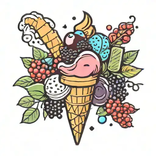 ice cream cone with berries oreo cookie  tattoo design idea
