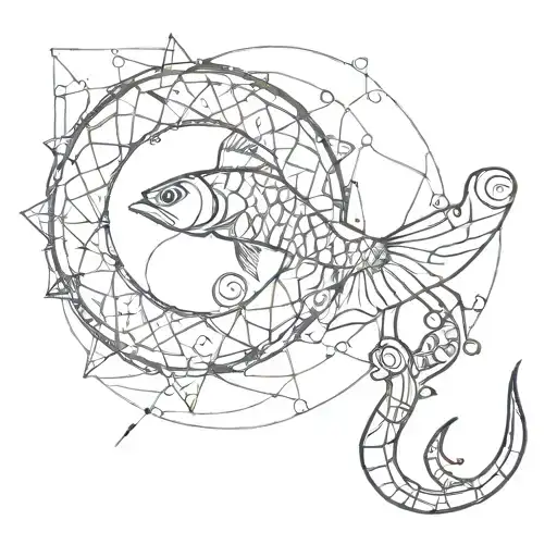 Incorporate a fishing hook into a geometric pattern tattoo design idea