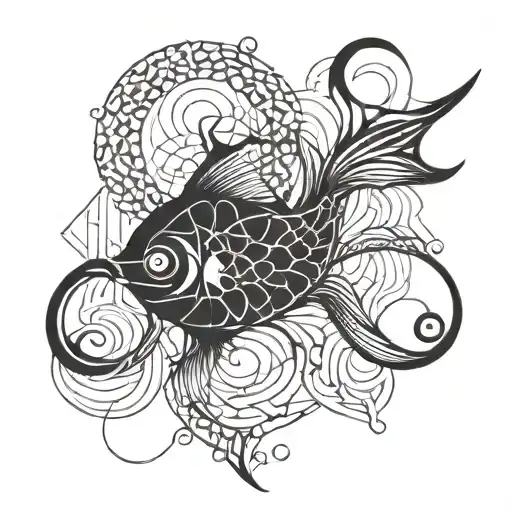 Incorporate a fishing hook into a geometric pattern tattoo design idea