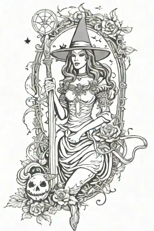 witchcraft themed sleeve featuring tattoo design idea