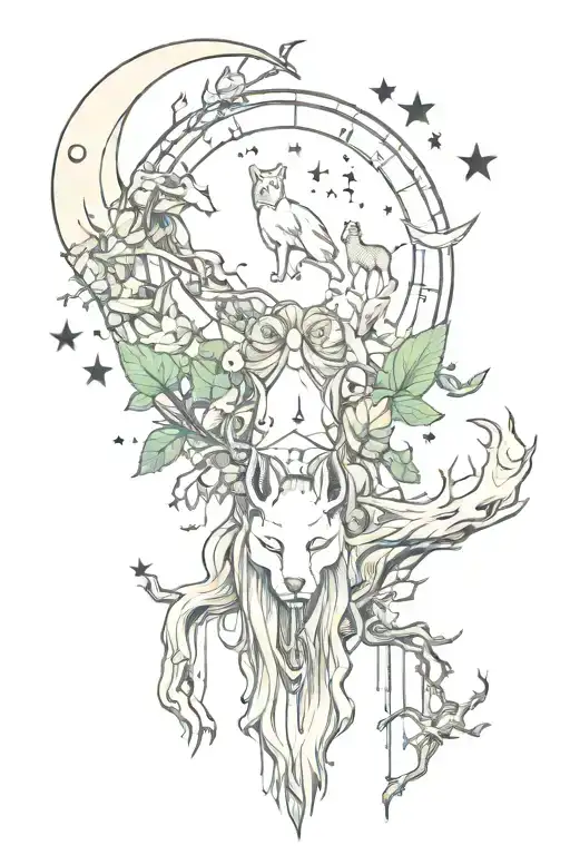 nature elements moon love chaos animals witchcraft  tattoo design idea