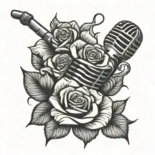 microphone and rose   tattoo design idea