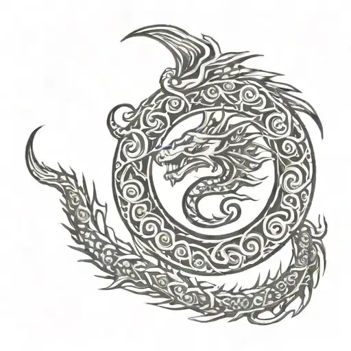 2000s spiral sun with dragon inside surrounded tattoo design idea