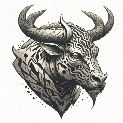 A futuristic minotaur design incorporating elements of cyber security technology tattoo design idea