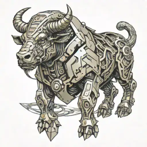 A futuristic minotaur design incorporating elements of cyber security technology tattoo design idea