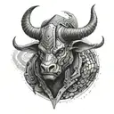 A futuristic minotaur design incorporating elements of cyber security technology tattoo design idea