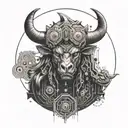 A futuristic minotaur design incorporating elements of cyber security technology tattoo design idea