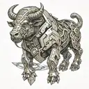 A futuristic minotaur design incorporating elements of cyber security technology tattoo design idea