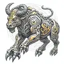 A futuristic minotaur design incorporating elements of cyber security technology tattoo design idea