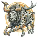 A futuristic minotaur design incorporating elements of cyber security technology tattoo design idea