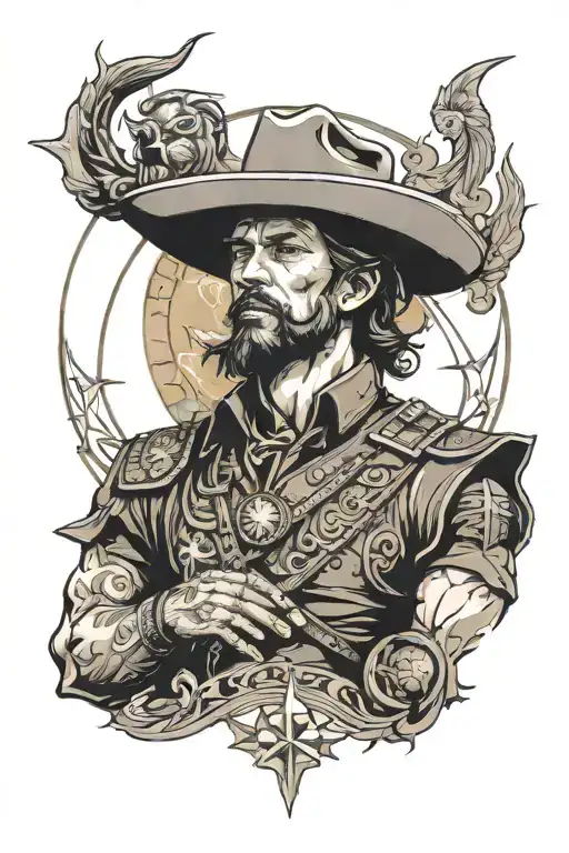 Roman stoicism and western cowboy tattoo design idea