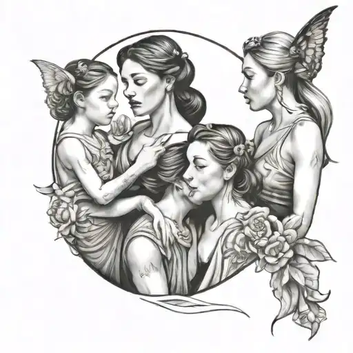 mother and two daughters  tattoo design idea