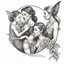 mother and two daughters  tattoo design idea
